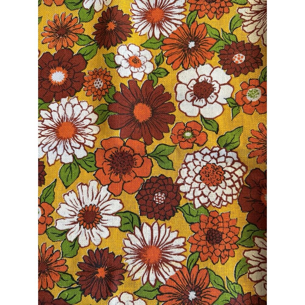 Vintage 70s Orange Gold White & Green Floral Groovy Flower Power Curtains - Picture 2 of 4